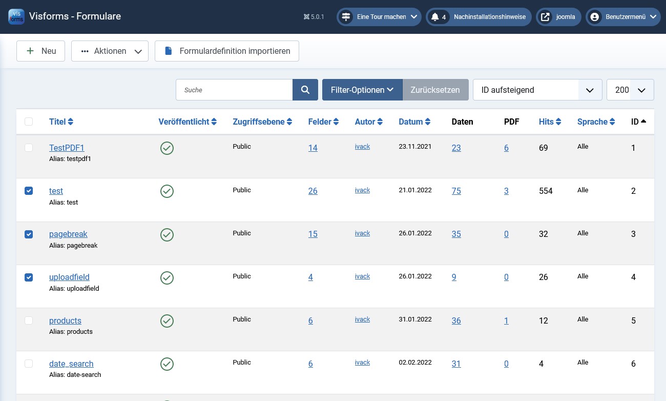 Formulare selektieren