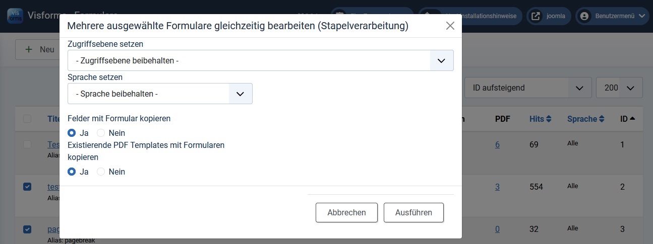 Einstellungen zur Stapelverarbeitung