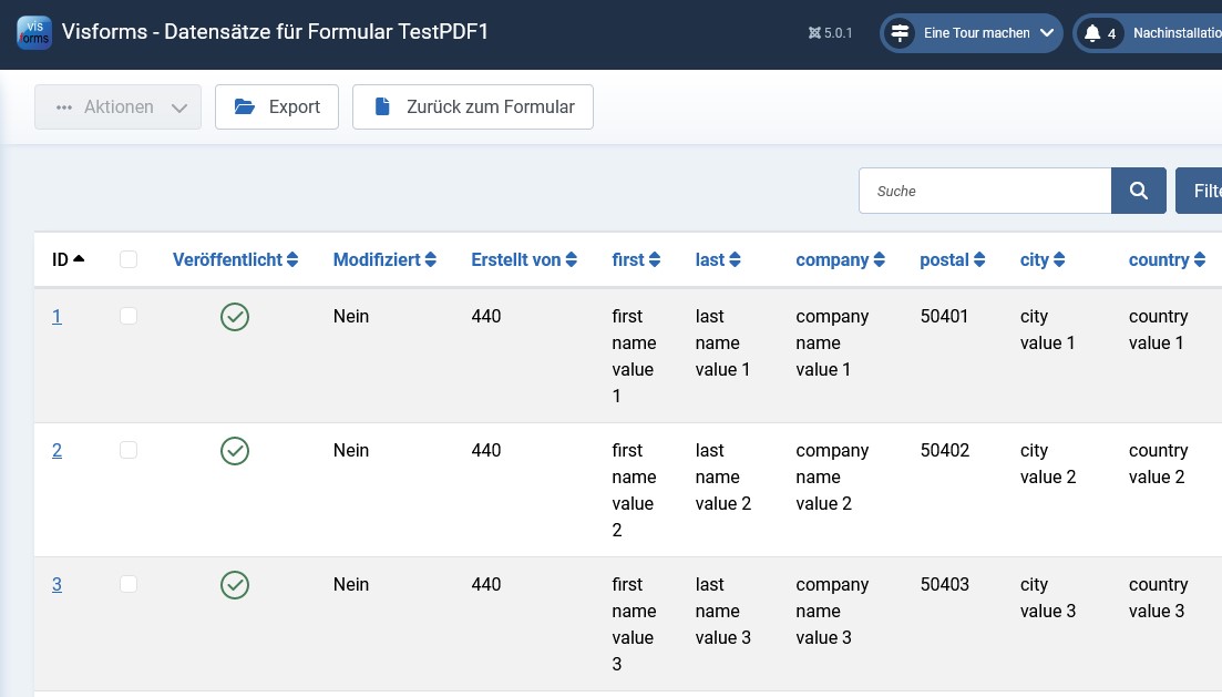 Schritt 2: Spalte 'ID' als Link zum Öffnen des Editieren des Datensatzes