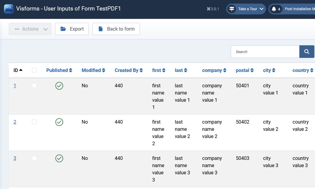 Step 2: Column 'ID' as a link to open the editing of the data record