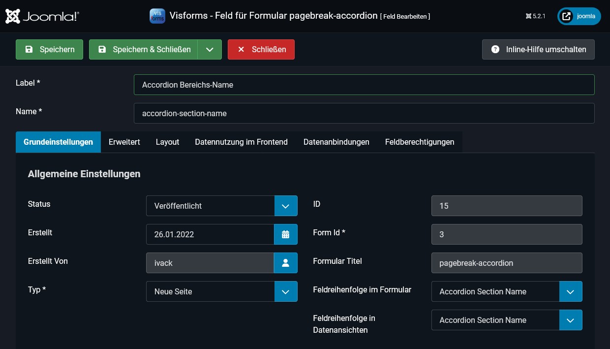 Feldtyp Seitenumbruch
