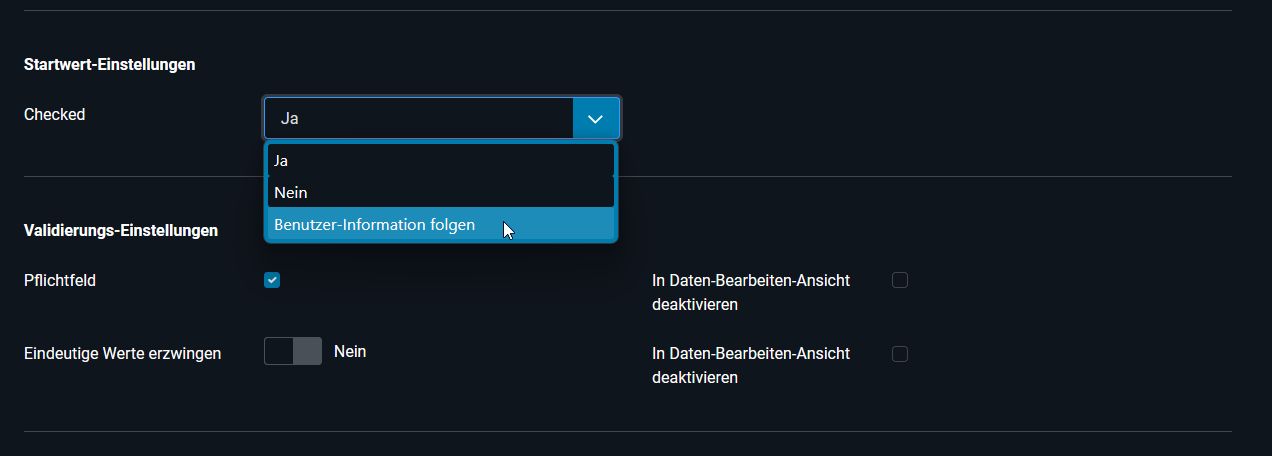 Setzen der Option 'Benutzer-Information folgen'
