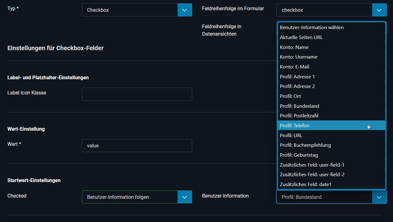Unterstützte Felder der Benutzer-Verwaltung