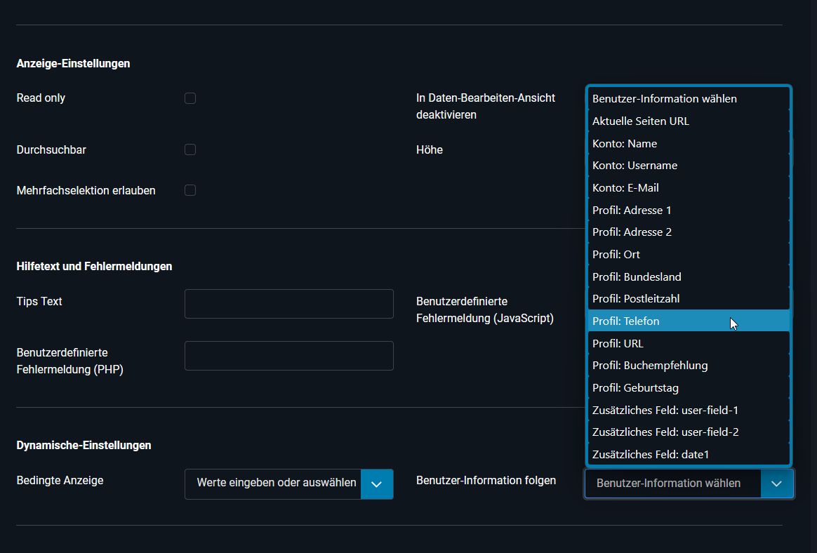 Setzen der Option 'Benutzer-Information folgen'