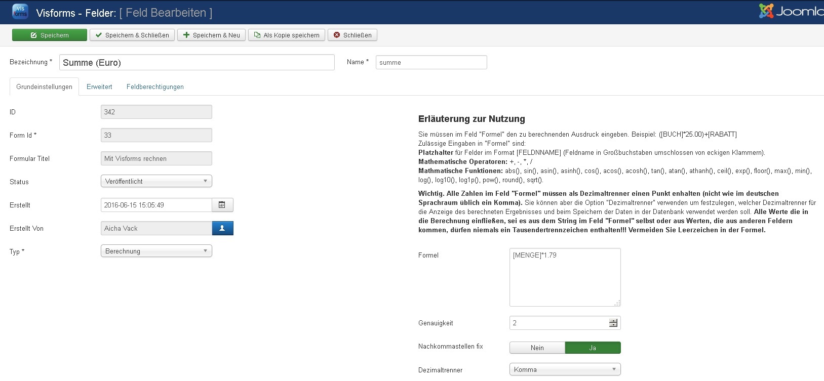 Field Type Calculation Configuration