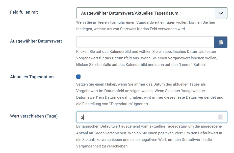 Subscription options for date field default values