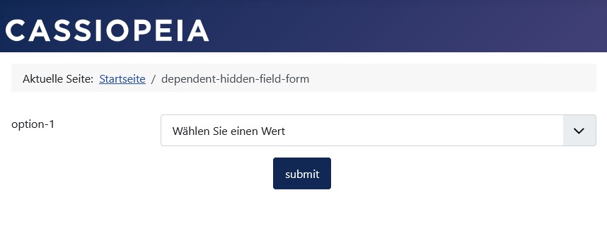 Erst bei einer bestimmten Auswahl im Listbox-Feld 'option-1', soll ein bedingtes Listbox-Feld 'option-2' angezeigt werden.