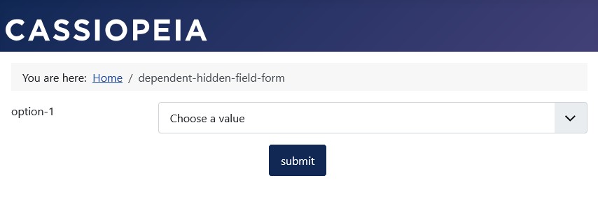 A conditional listbox field 'option-2' should only be displayed when a specific selection is made in the listbox field 'option-1'. A conditional listbox field 'option-2' should only be displayed when a specific selection is made in the listbox field 'option-1'.