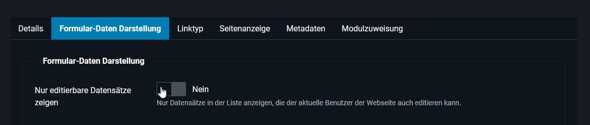 Menü-Konfiguration: Alle Datensätze anzeigen.