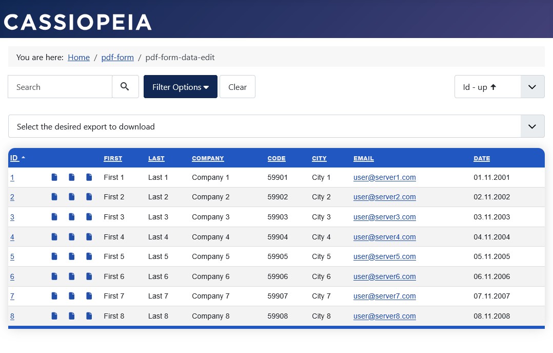 Data view in the frontend: Access right to PDF export all data.