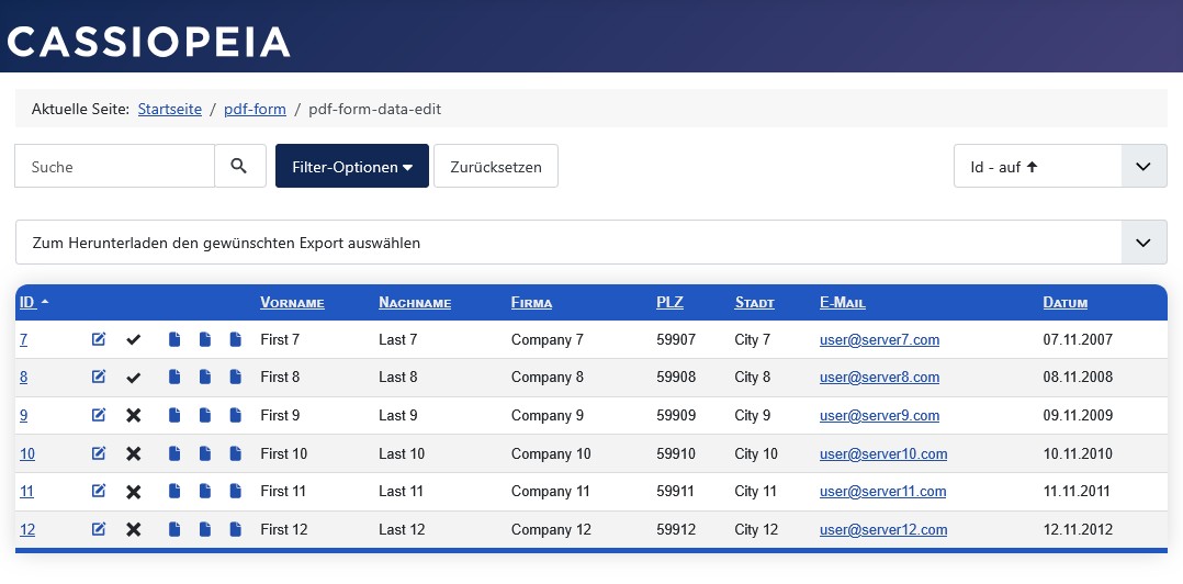 Datenansicht im Frontend: Nur editierbare Datensätze und Zugriffsrecht eigene Daten editieren.