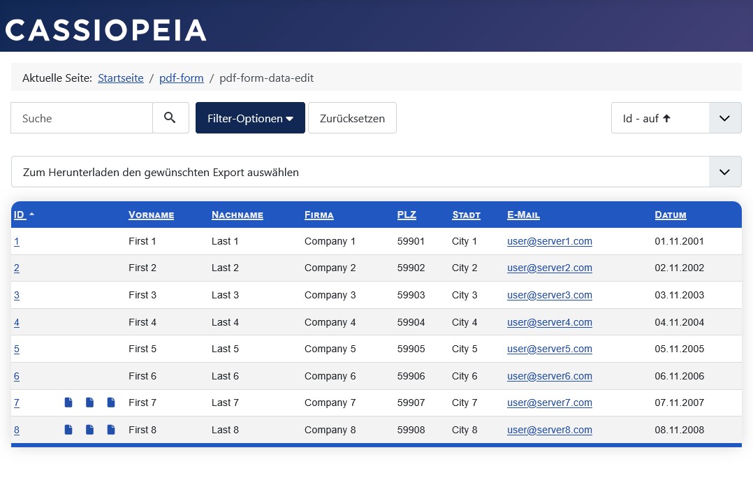 Datenansicht im Frontend: Zugriffsrecht PDF-Export eigener Daten.