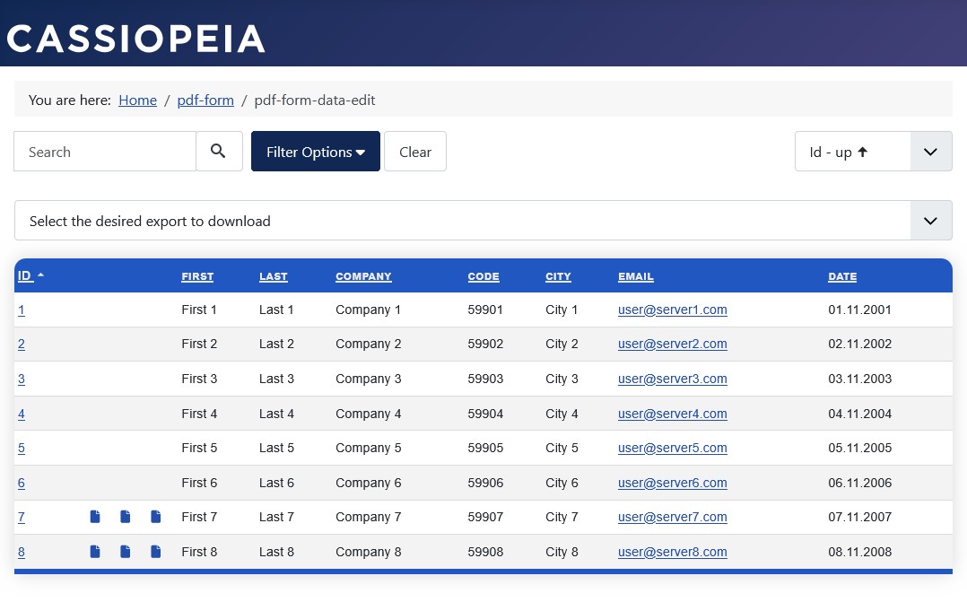 Data view in the frontend: Access right to PDF export your own data.