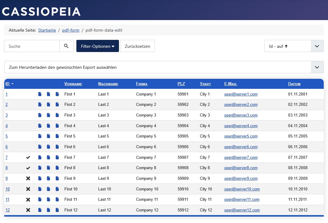Datenansicht im Frontend: Zugriffsrecht Daten-Status eigener Daten ändern.