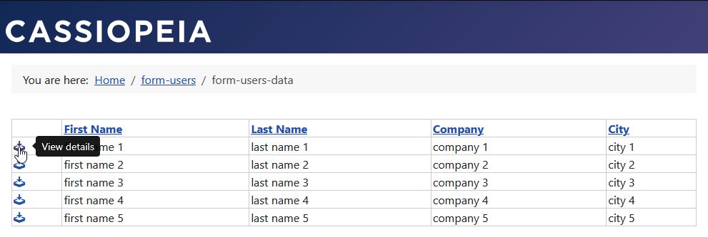 The detail view is opened on the left side of the data list by clicking on the configurable detail view icon.