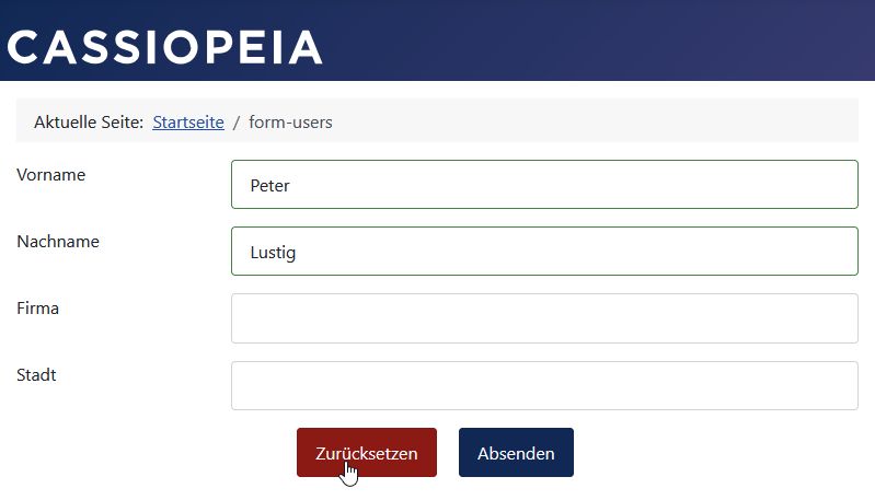 Zurücksetzen-Button im Formular