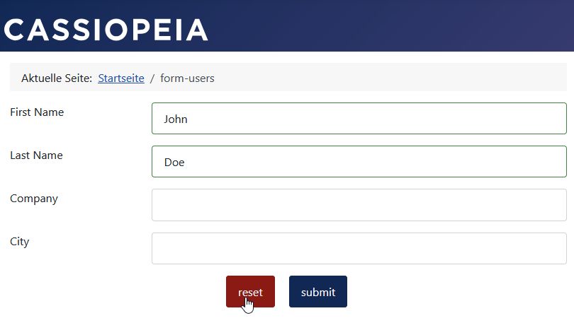 Reset button in the form