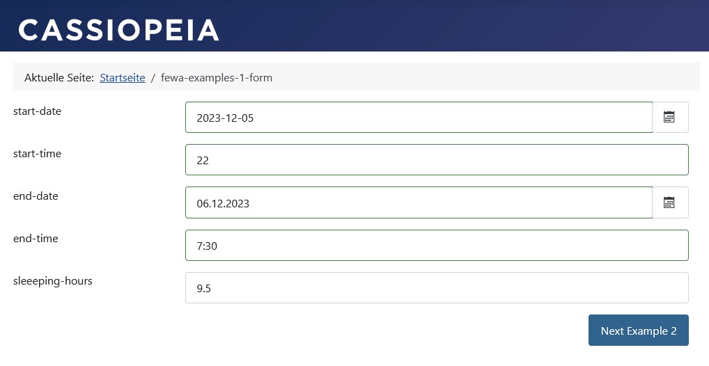 Filled form: Enter a time period with date fields and time fields.