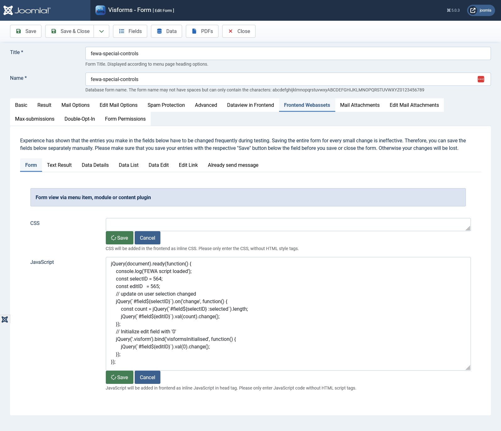 The form configuration