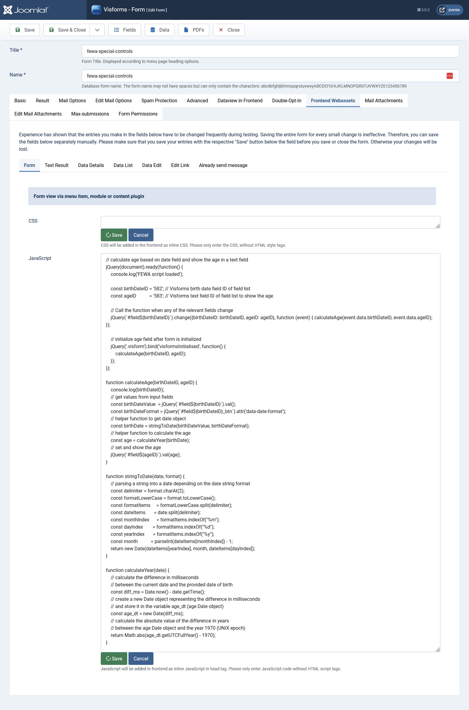 Form configuration