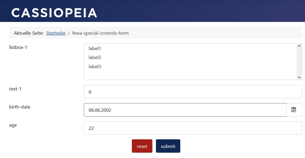 Form with selecting the date of birth