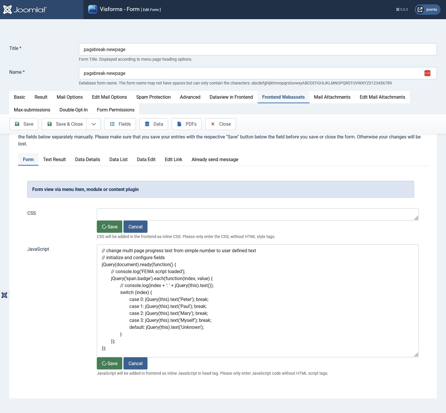 The form configuration