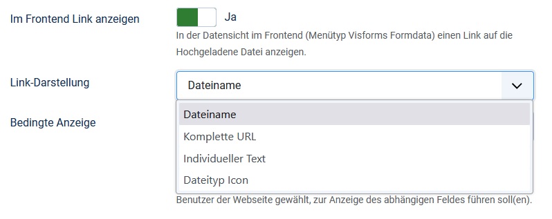 Optionen zur Wahl der Darstellung des Links