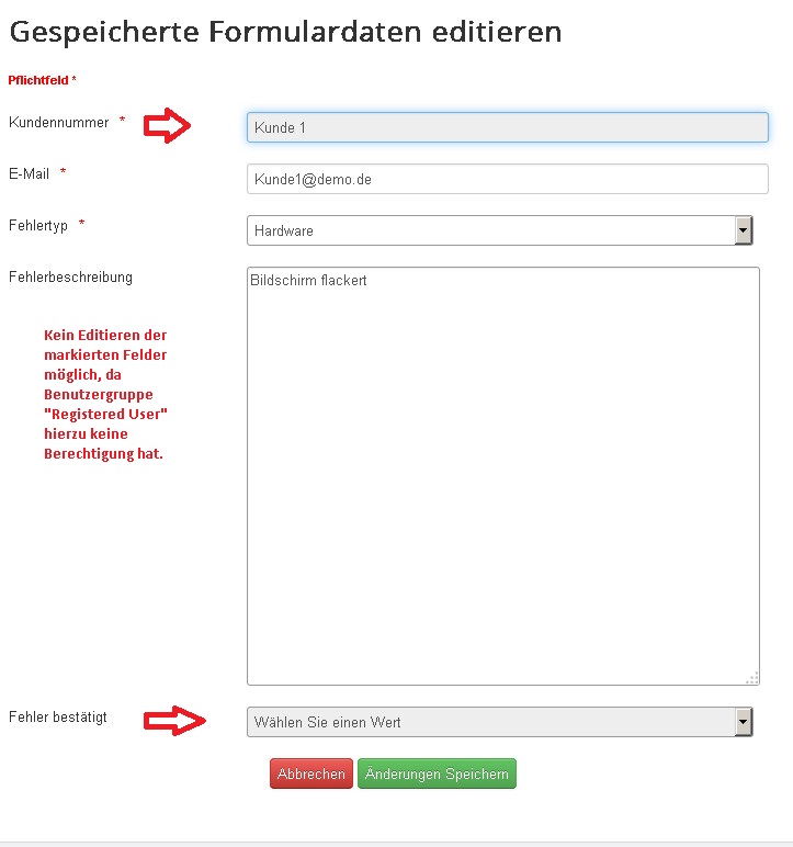 Edit data view for group 'Registered User'