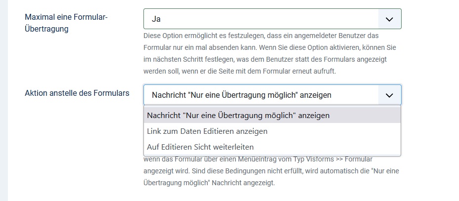 Maximal eine Formular-Übertragung