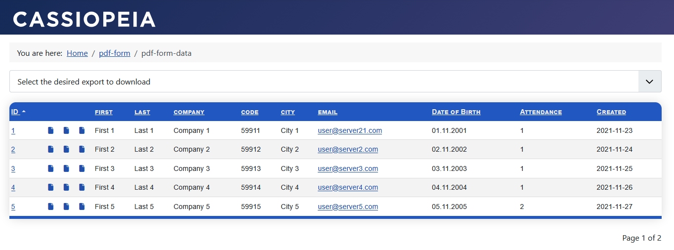 Display of form data without a search bar