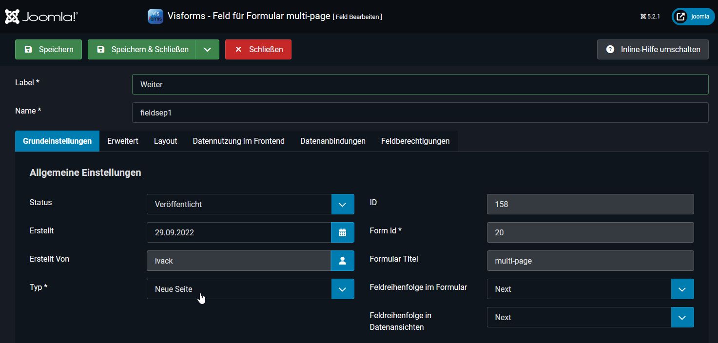 Feld-Typ 'Neue Seite'