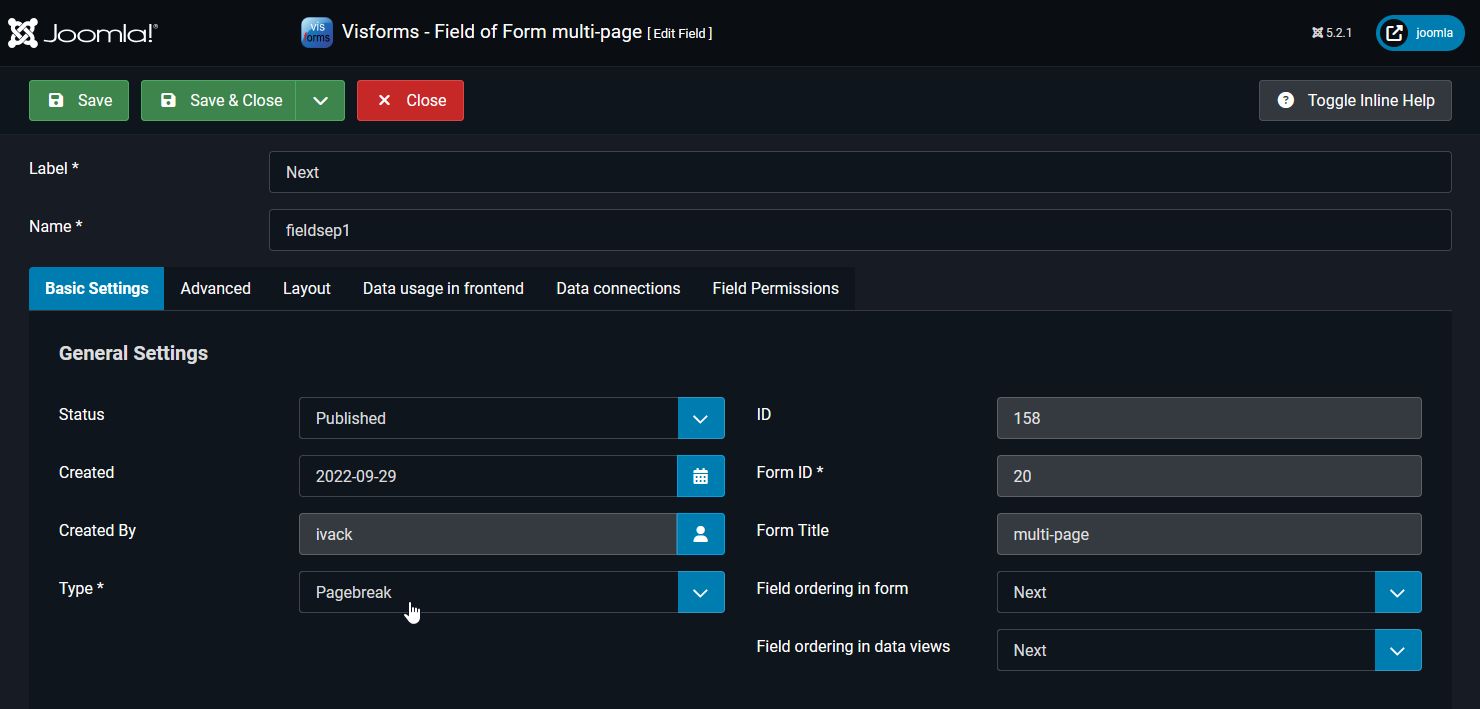 Field type 'New Page'