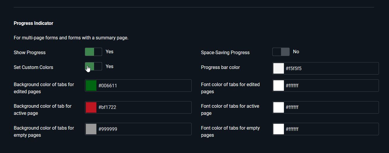 Form configuration of the progress indicator with default colors