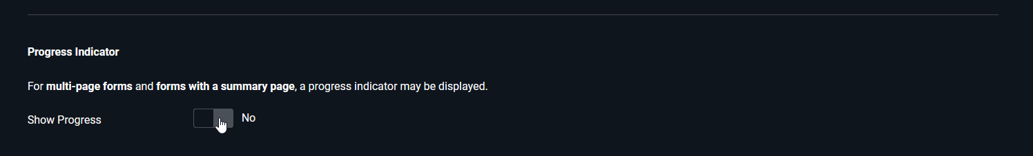 Form configuration without progress indicator