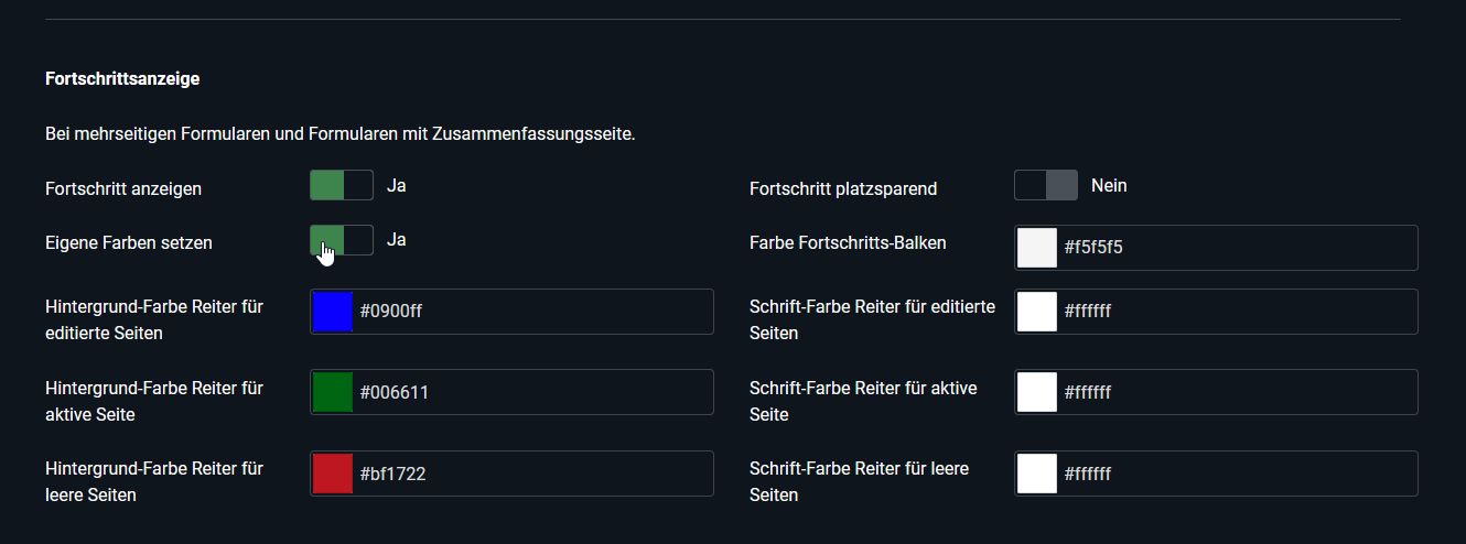 Formular-Konfiguration der Fortschrittsanzeige mit individuellen Farben