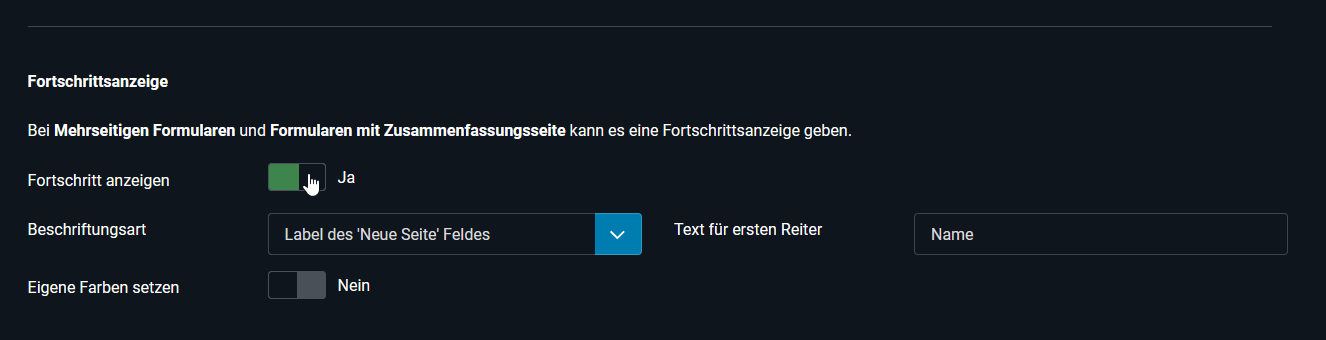 Formular-Konfiguration mit Fortschrittsanzeige