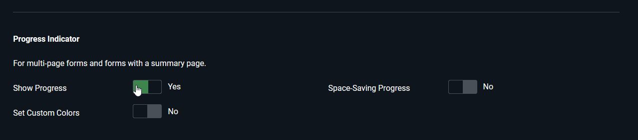 Form configuration with progress indicator