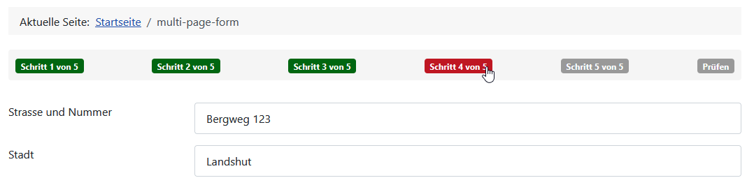 Fortschrittsanzeige Schritt x von y