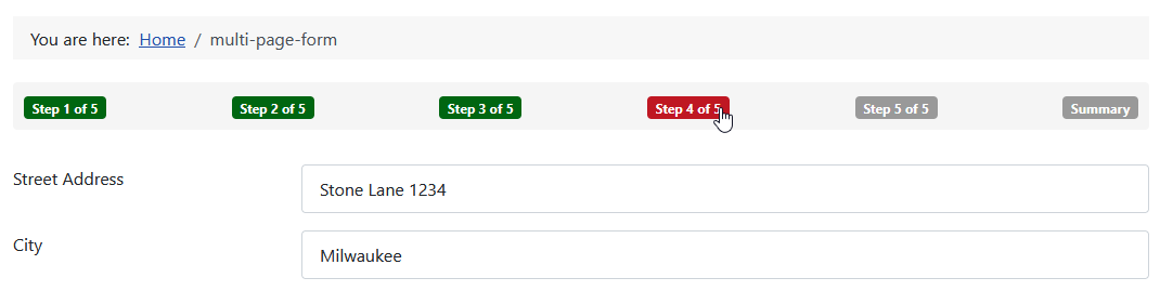 Progress indicator: Step x of y