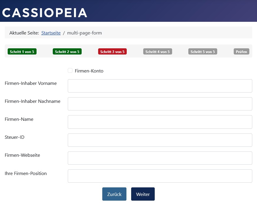 Formular mit Fortschrittsanzeige