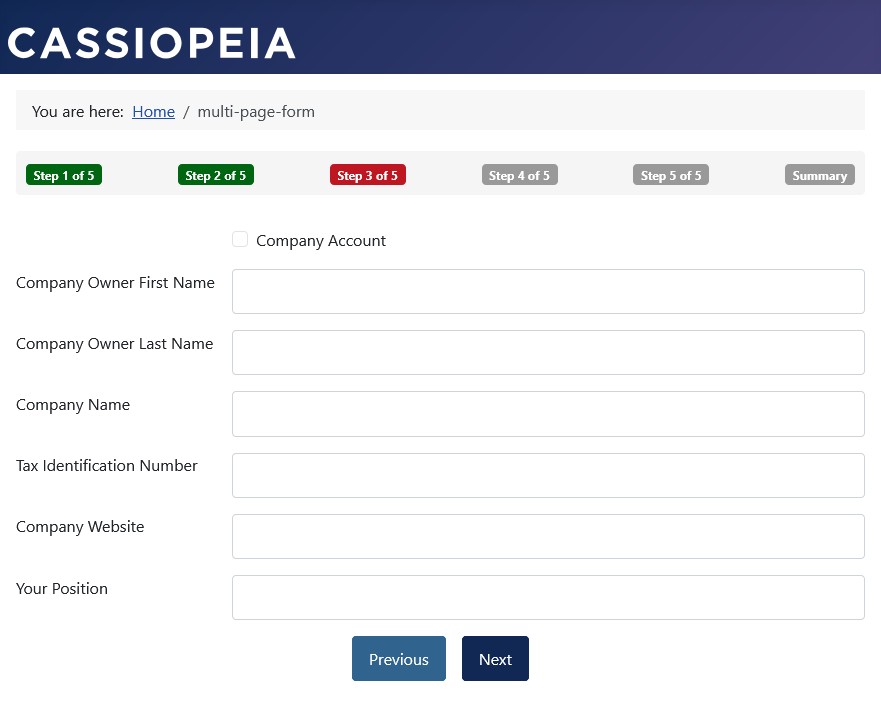 Form with progress indicator