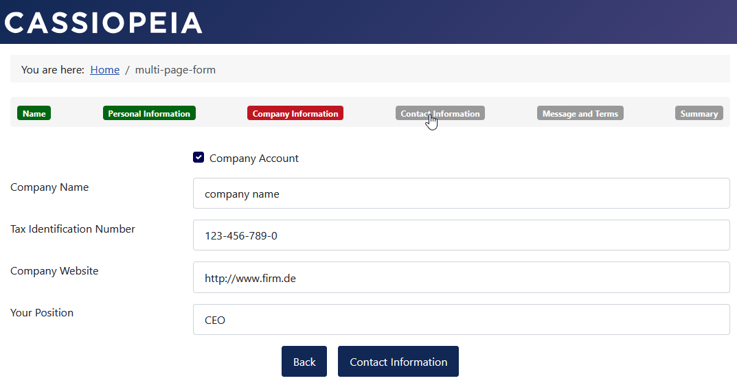 Form with progress indicator