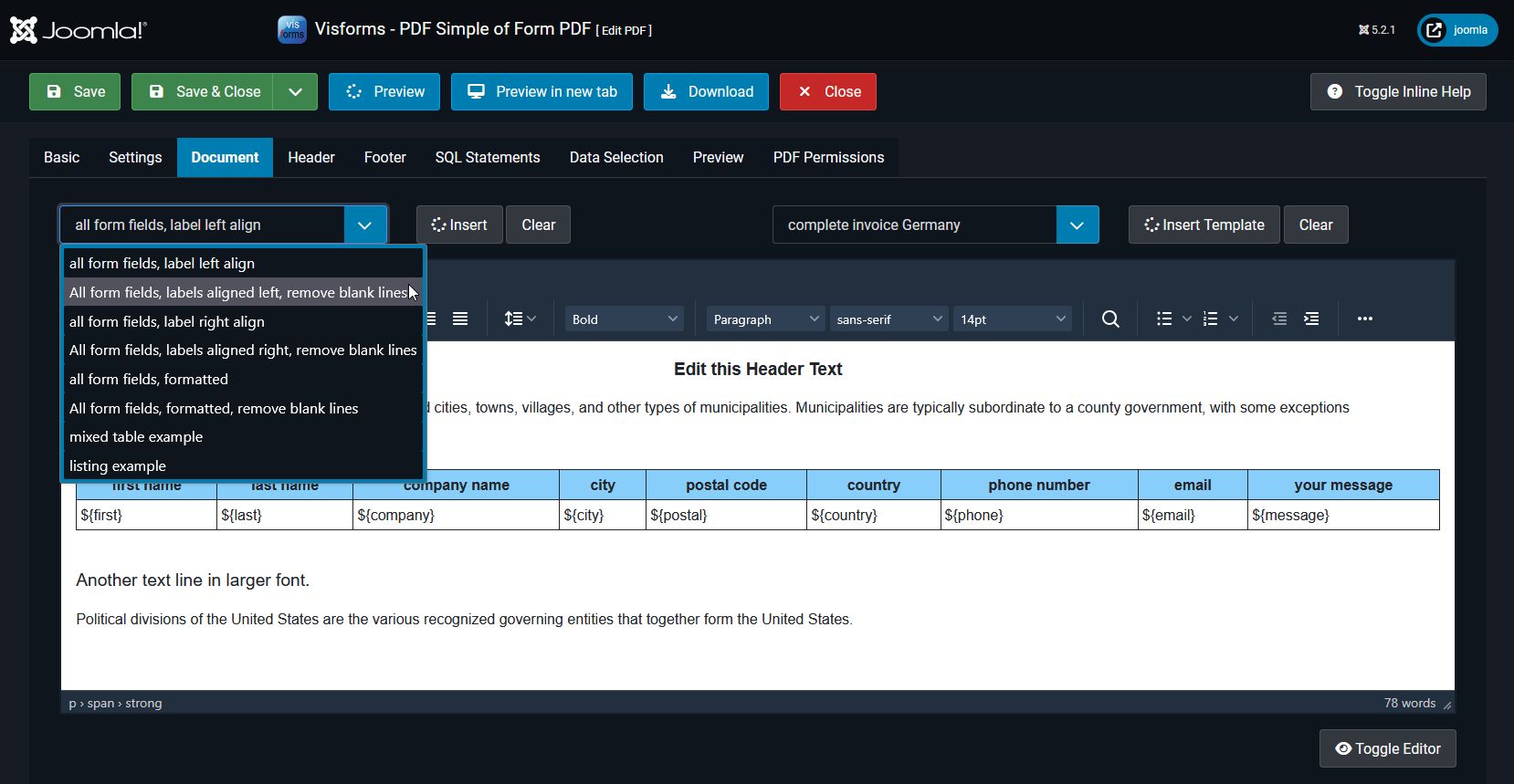 Special PDF templates