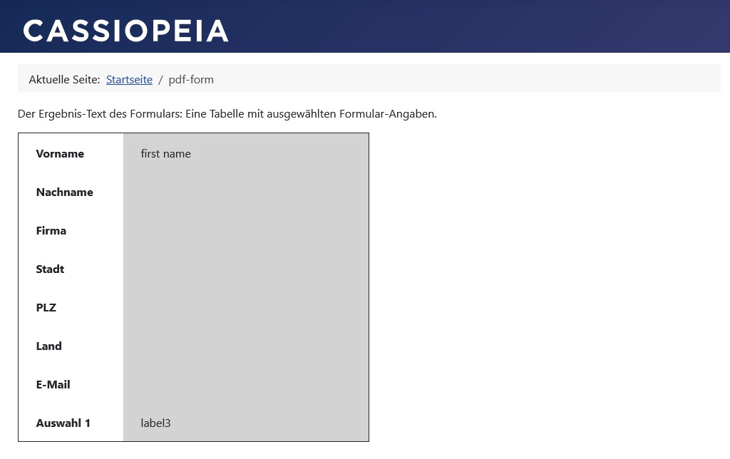 Formular-Ergebnistext ohne Vermeidung