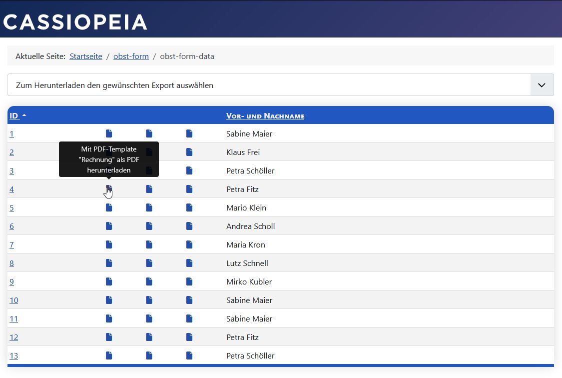 PDF-Templates für Einzeldatensatz