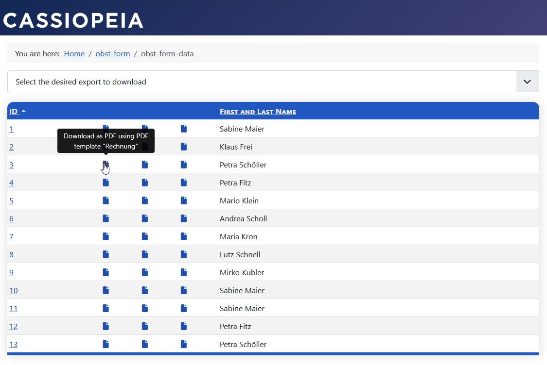 PDF templates for individual data sets