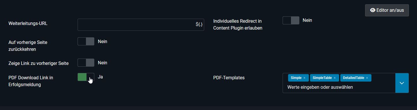 PDF-Download-Link in der Ergebnismeldung