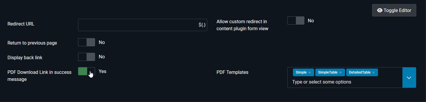 PDF download link in the result message