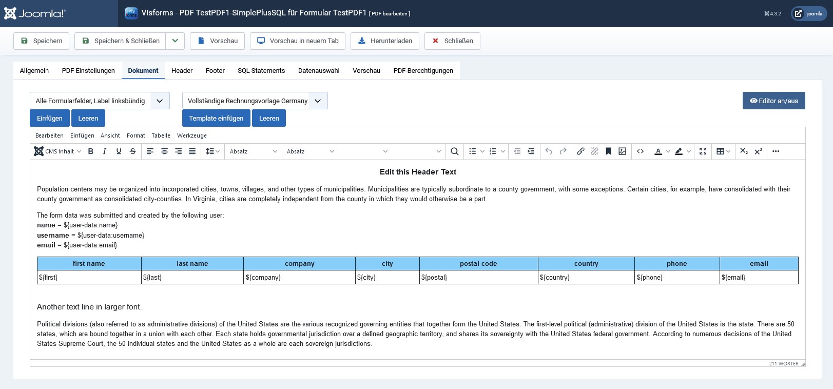 Sekundäres SQL-Statement für das PDF-Template anlegen
