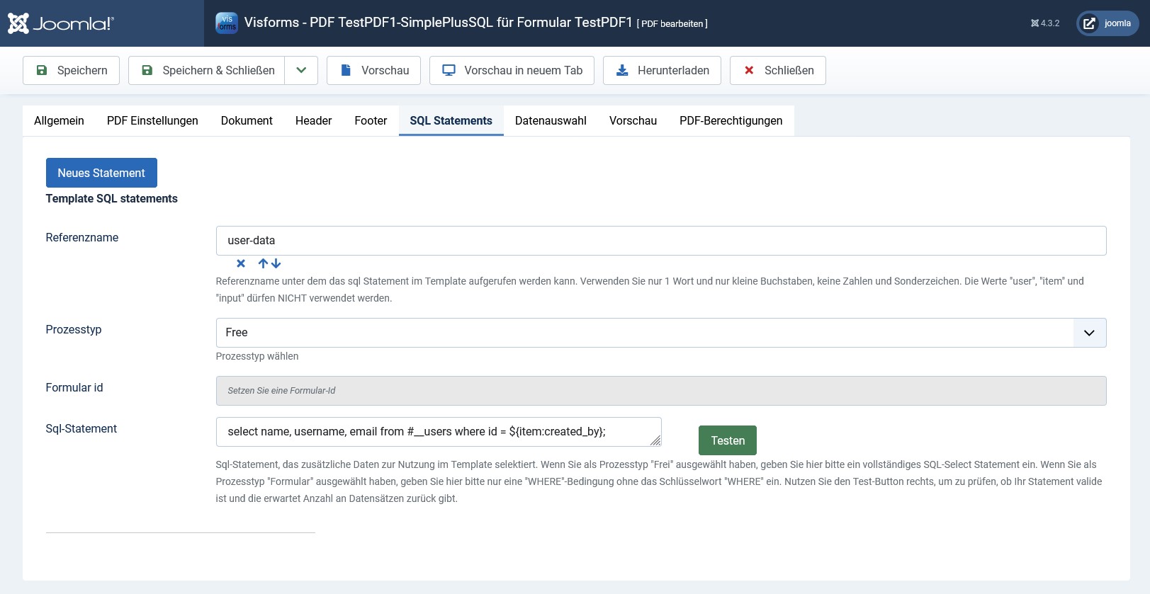 Sekundäres SQL-Statement für das PDF-Template anlegen